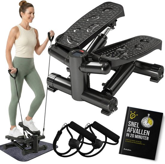 Zoluko Stepper avec résistance - avec bandes de résistance et livre électronique - Stepper Fitness - Fitness Step - Mini Stepper - Step Fitness - Aerobic Step - Step - Stepper Fitness Device - Exercise Bike - Noir