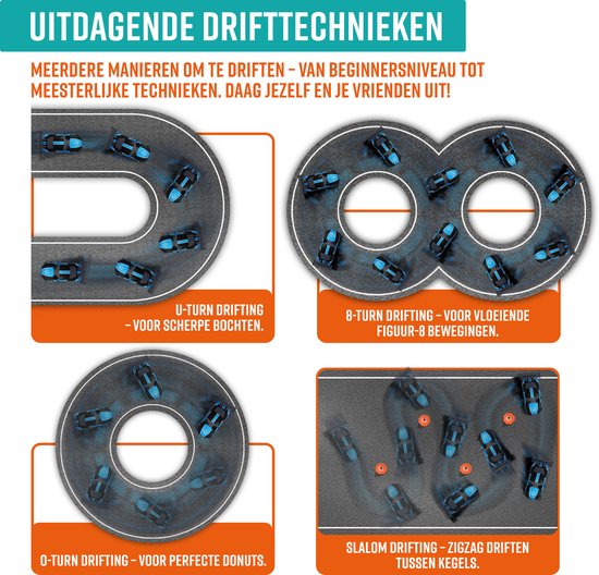 NAPI Voiture RC contrôlable - Voiture de drift avec 2 piles, LED et accessoires - 15 km/h - Jouets d'extérieur - Voitures de course pour garçons et adultes - Jouets d'extérieur - Toy Car Radiographic - Drift King