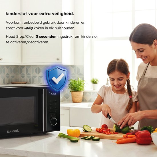 Micro-ondes combiné - 25L - Micro-ondes combiné à poser - Fonction gril et air chaud - 10 programmes de cuisson - Minuteur numérique et sécurité enfant - 900W - Noir - Saaf