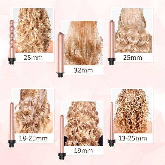 Bestope Fer à boucler 6 en 1 avec accessoires - Fer à boucler en céramique - 13 à 32mm - Rose gold