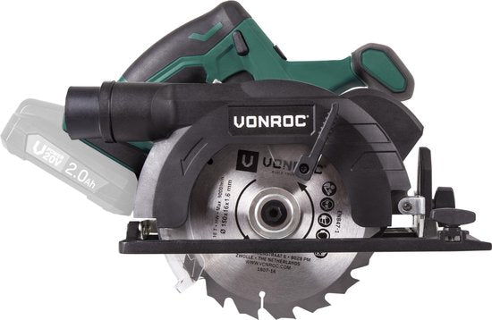 VONROC Accu Circular Saw - VPower 20V (sans batterie ni chargeur) - Guide parallèle et lame de scie Ø150MM inclus