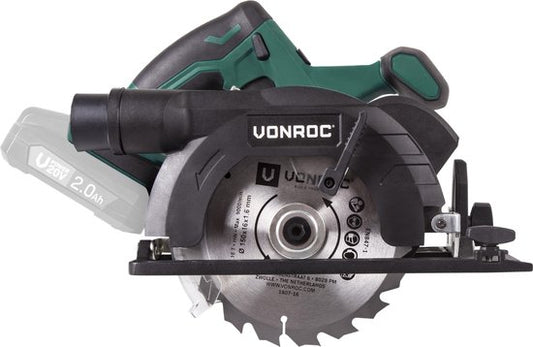 VONROC Accu Circular Saw - VPower 20V (sans batterie ni chargeur) - Guide parallèle et lame de scie Ø150MM inclus