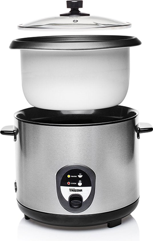 Cuiseur de riz Tristar 2.2L - RK-6129 - 10-12 personnes - Protection contre l'ébullition et le dessèchement, fonction maintien au chaud - acier inoxydable