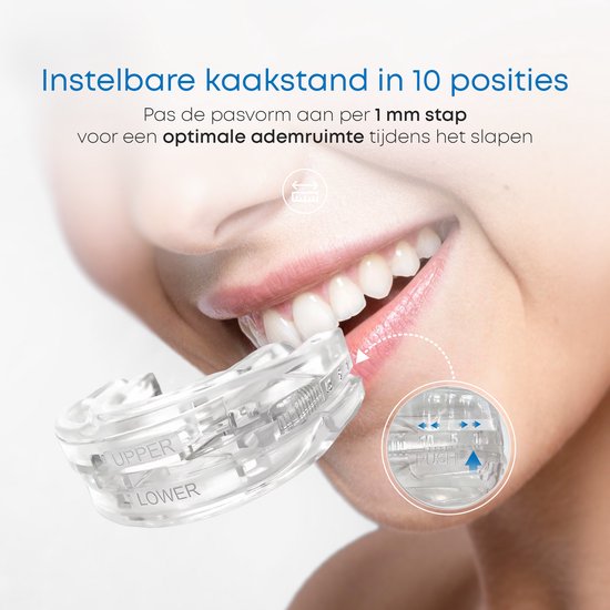 Attelle anti-ronflement - PRO+ - Boîte et livre inclus - Réglable - Pour une bonne nuit de sommeil - Mors de dents - Mors de dents - Transparent sans BPA - Alyze