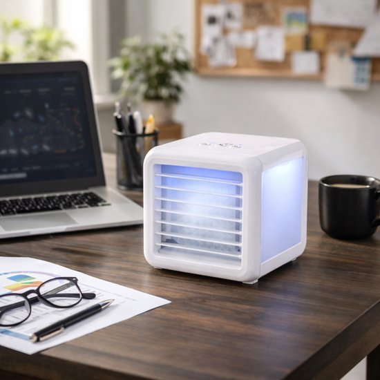 Lifetime Air Mini Air Cooler - Humidificateur d'air avec 2 éléments de refroidissement - Refroidisseur d'air avec eau et 3 niveaux - Climatiseur mobile sans tuyau pour chambre à coucher - 16 x 16 x 16.5 cm