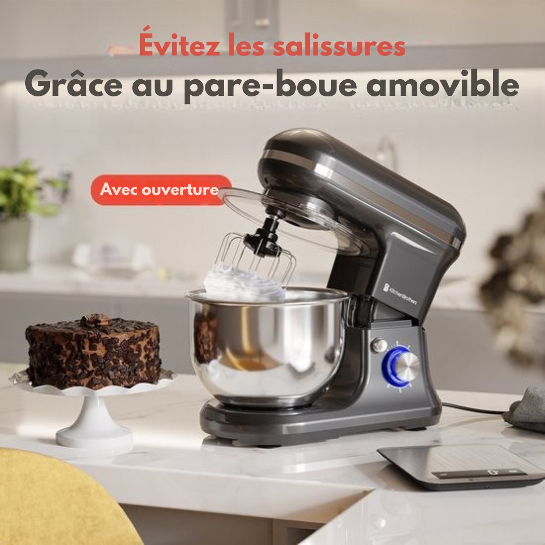 Robot de cuisine KitchenBrothers - 5L - Mixeur de cuisine - 1200W - Anthracite