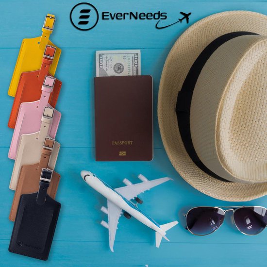 Etiquettes de bagage pour valises - EverNeeds - Cuir PU - 2 pièces - Jaune