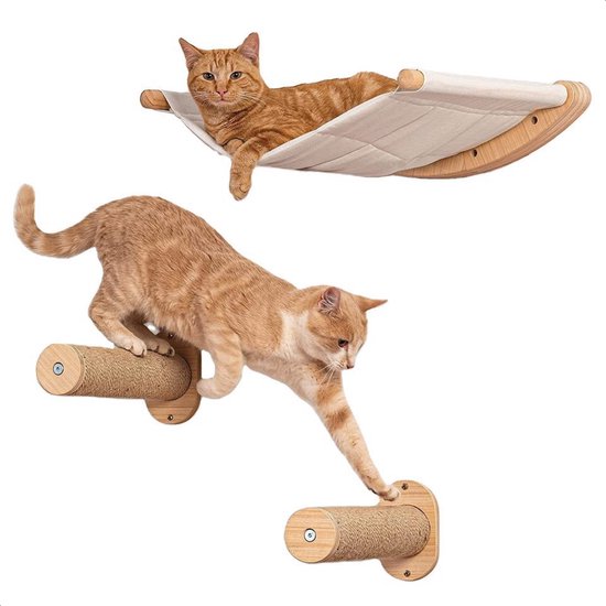 LBB Mur d'escalade pour chat avec hamac - Griffoirs avec hamac - Mur d'escalade - Mur de griffoirs - Griffoirs pour grands chats - Jouets pour chats