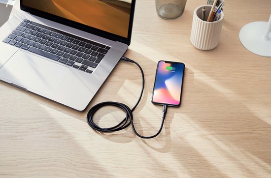 Câble USB 3.0 Philips - USB-C - Lightning - Compatible avec iPhone - Longueur 1,2 mètre - Noir - Nylon