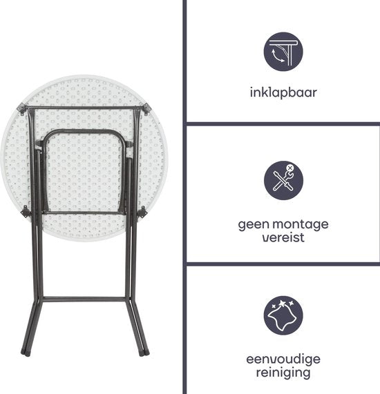 Perel Table pliante, blanche, 80 x 110 cm, utilisation intérieure et extérieure, idéale pour les événements et l'utilisation quotidienne, max. 100 kg, convient partout, légère et portable, espace de table supplémentaire