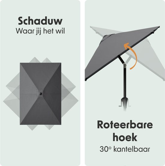 LifeGoods Parasol - Jardin - 210x140cm - 30° inclinable - Imperméable - UPF50+ - Gris foncé