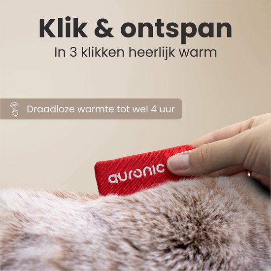 Auronic Heat Cushion - Teddy - 45x60 - Sans fil - Rechargeable - Coussin électrique - Infrarouge - Taupe