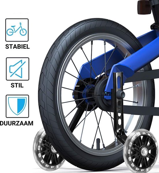 TIKKENS® Sidewheels - 12-20 Inch - LED lights - Sidewheels pour vélo d'enfant - Noir - 12 inch/14 inch/16 inch/18 inch/20 inch - Sidewheels - Accessoires pour vélo d'enfant