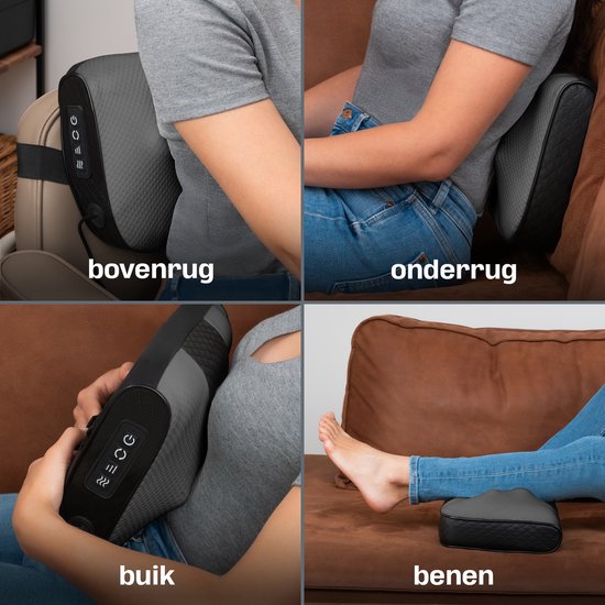 CozySense® Coussin de massage Shiatsu - Appareil de massage électrique et sans fil pour le cou et le dos - Fonction de chaleur - Rechargeable - Ergonomique - Noir
