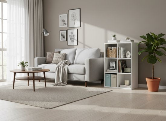 VDD - Etagère avec 3 boîtes de rangement - Armoire murale - Etagère blanche - Etagère - Armoire murale - Armoires murales Living room - 6 étagères - Blanc