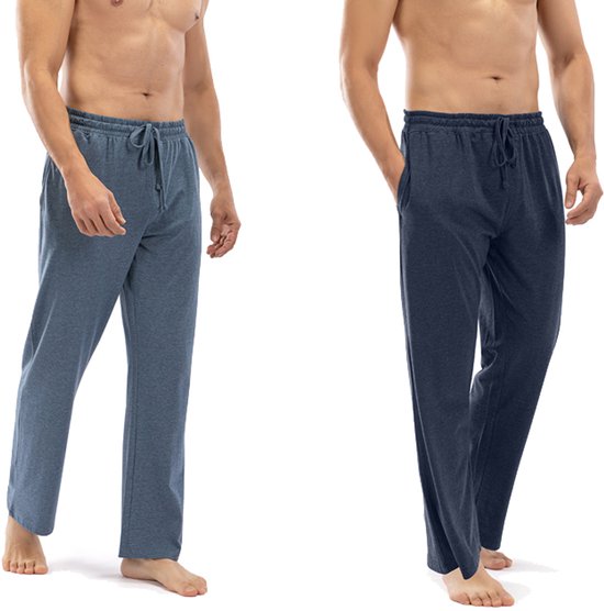 Milanoro - Lot de 2 pantalons de pyjama en coton pour homme - Anthracite/Noir et blanc à carreaux - XXL