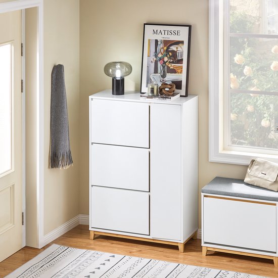 SoBuy FSR189-WN Meuble à chaussures - Bois composite blanc avec 3 abattants et porte