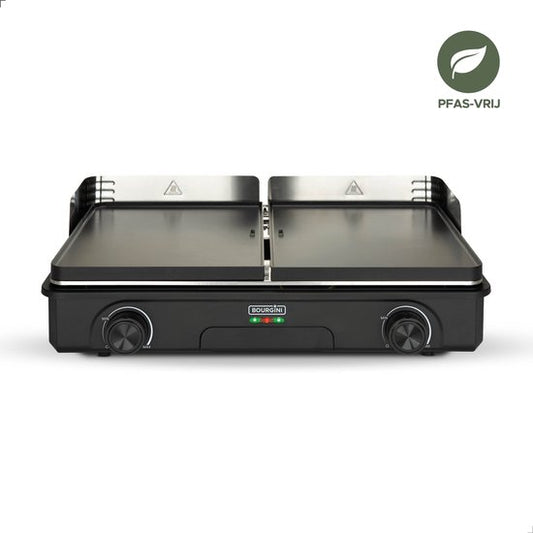 Bourgini Plancha Pure pour 8 - Revêtement céramique (sans PFAS) - Électrique - Gril sain - Plaque de cuisson - Plaque grill - Plaque tournante striée et plate