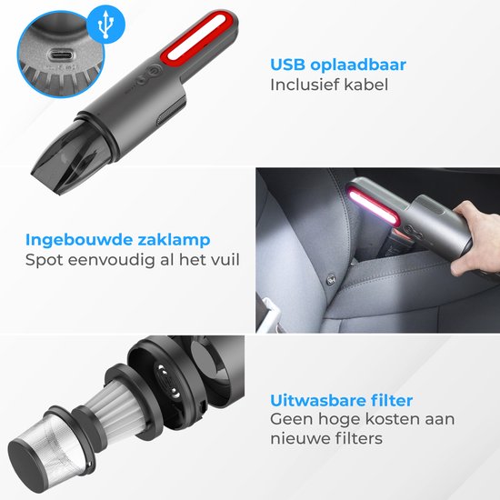 Nuvance - Aspirateur de Voiture - 6000Pa - Aspirateur à Main sans Fil - Rechargeable par USB - Aspirateur de Main - Aspirateur de Voiture - Ramasse-miettes - Ramasse-miettes