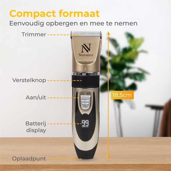 Nuvance - Tondeuse pour chien - set - silencieux - sans fil - pour chien et chat - Tondeuse professionnelle pour chien