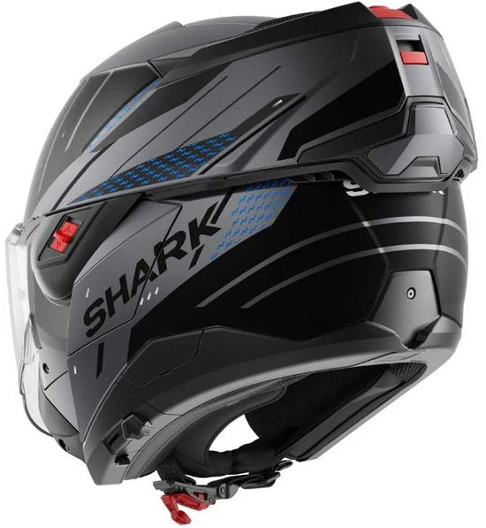 SHARK Oxo Rydger Matt Anthracite Bleu Noir ABK System Helmet - Taille M - Casque