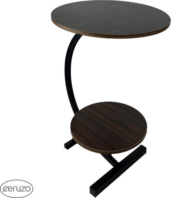 Ceruzo Side Table - Double Table Top Round 30 et 40 cm - Table basse - Table banc - Table d'ambiance - Marron