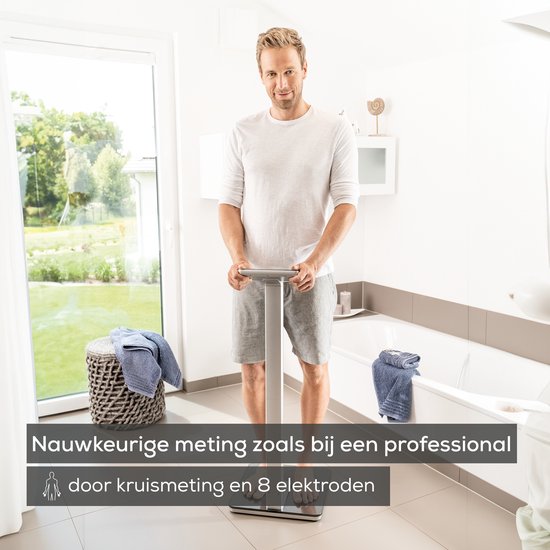 Beurer BF 1000 Super Precision Personal Scale - Analyse complète du corps - Pèse-personne à colonne - Écran XXL éclairé - Jusqu'à 200 kg - Mesure transversale - 8 électrodes - Bluetooth® - Beurer HealthManager Pro app - Piles incluses - Garantie de 5 ans