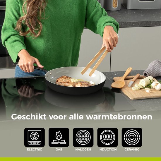 BE Living 3-Piece Frying Pan Set - Ø 20, 24 & 28 cm - Poêle à frire - Céramique - Antiadhésif sans PFAS - Poêles à induction - Noir - Essential Series