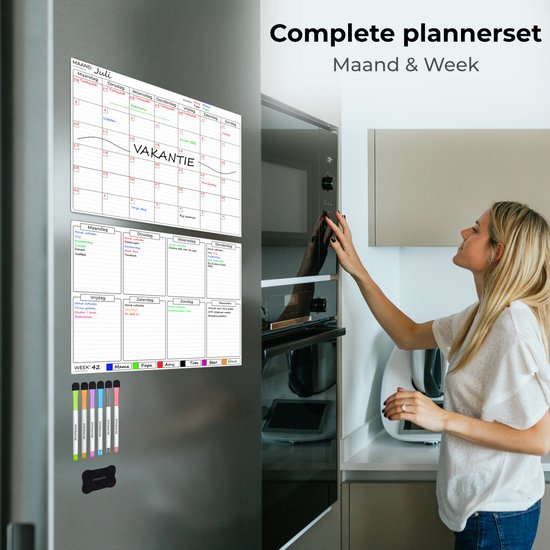 Systemyze - Planificateur mensuel et hebdomadaire - Tableau blanc magnétique - Planificateur mensuel magnétique - Marqueurs et gomme inclus - Format A3