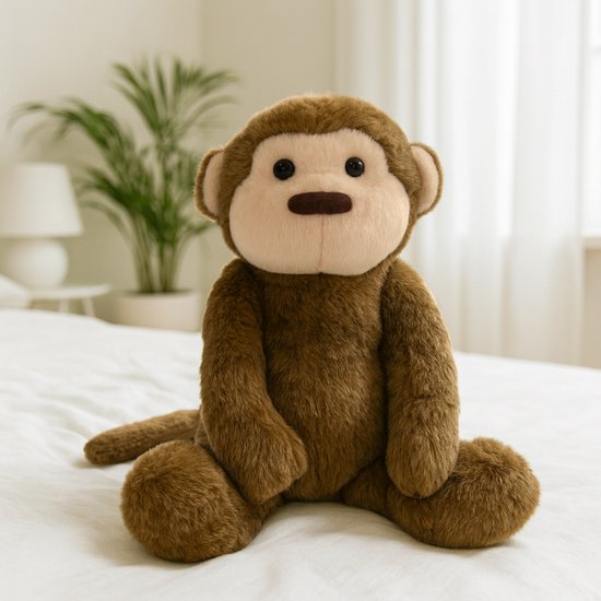 Coopley Weighted Soft Toy 2Kg - Jouet souple lesté - Andy Monkey - Animal en peluche lesté - Jouet sensoriel - Pour enfants et adultes - Marron - Avec sac de rangement en toile