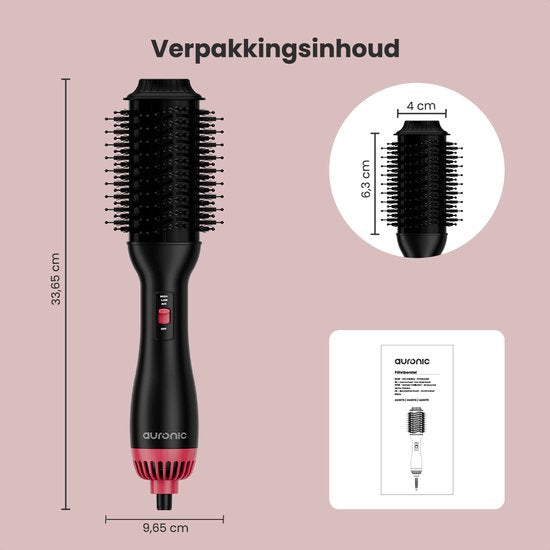 Auronic 4-in-1 Hairdryer Brush - Airstyler - Combs - Styles - Curls - Blow-dry - 37 mm Curling Brush - 360 Degree Airflow - Black/Pink