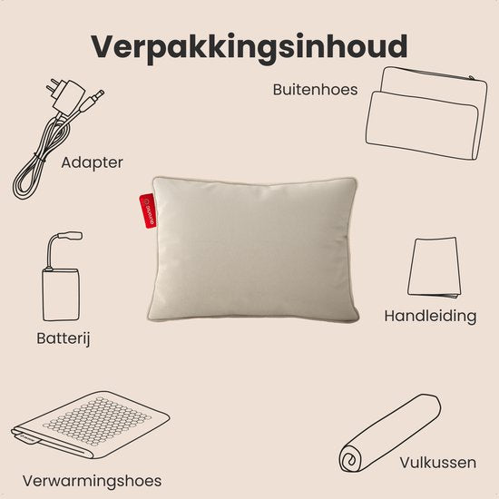 Auronic Heat Pillow - Velours - 45x60 - Sans fil - Rechargeable - Oreiller électrique - Infrarouge - Taupe