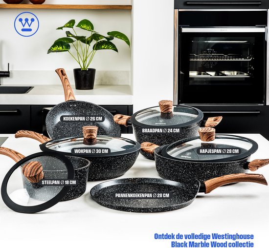 Poêle Westinghouse - Ø 24 cm - Poêle à induction - Bois marbré noir