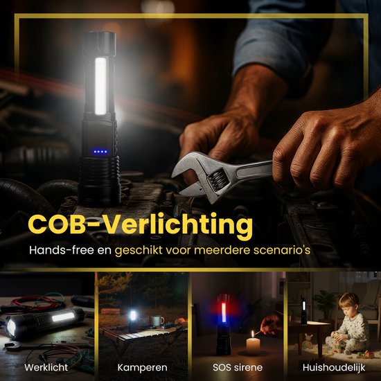 ODESSEY Lampe de poche tactique - LED rechargeable - éclairage COB - avec dragonne - Lampe de poche militaire - Lampes de poche - Enfant - Noir