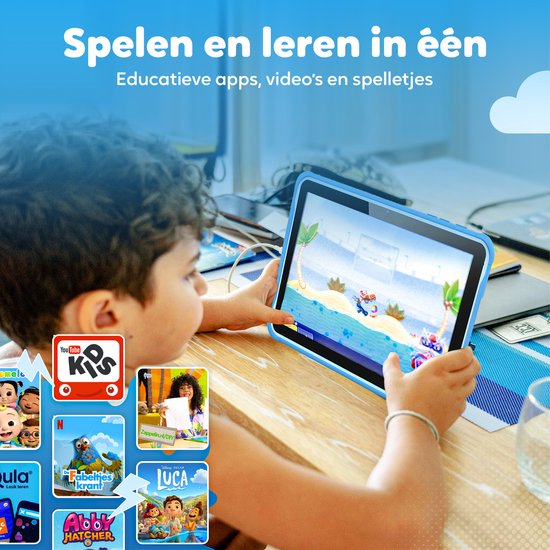 Tablette enfant Spoused - 10.1 Inch - Tablette enfant à partir de 3 ans - 64GB - 4GB RAM- 6000 mAh Battery - Incl. Protective cover & Parent Control app - Blue