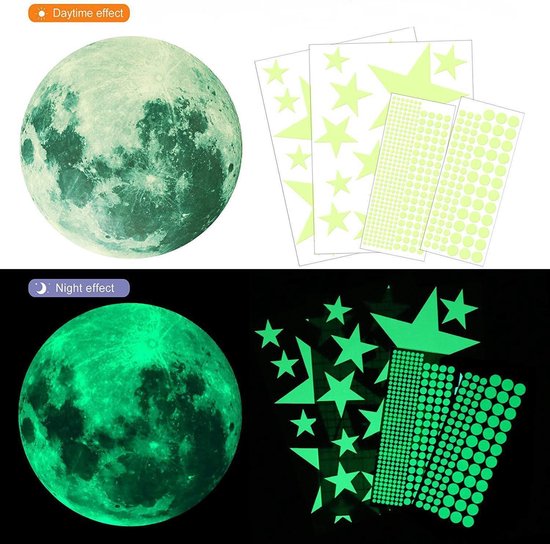 TLS Goods | Glow in the dark stars | 436 pieces | stars & moon stickers | Glow in the dark stars and moon | Chambre d'enfant | Lumineux| Sticker | Kids | Wall Stickers | Stars | Night | Starry Sky | Decoration | Sinterklaas - Christmas