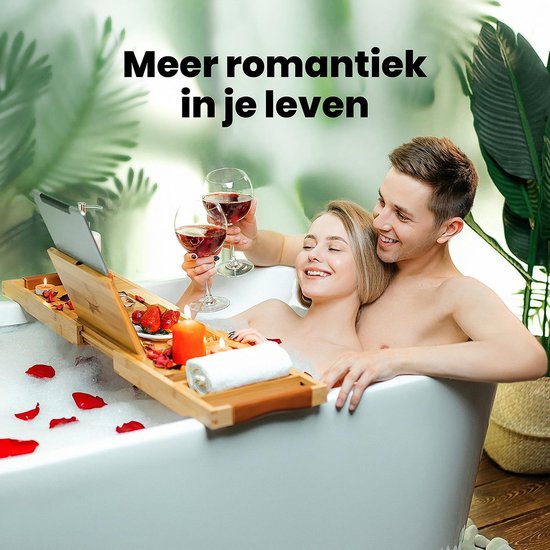 RelaxTub® Bathboard - Planche de bain pour la salle de bain - Support de bain - Ajustable - Antidérapant - Planche de bain en bambou - Planche de bain en bois - Support de bain comprenant un porte-livre, un porte-tablette et un miroir