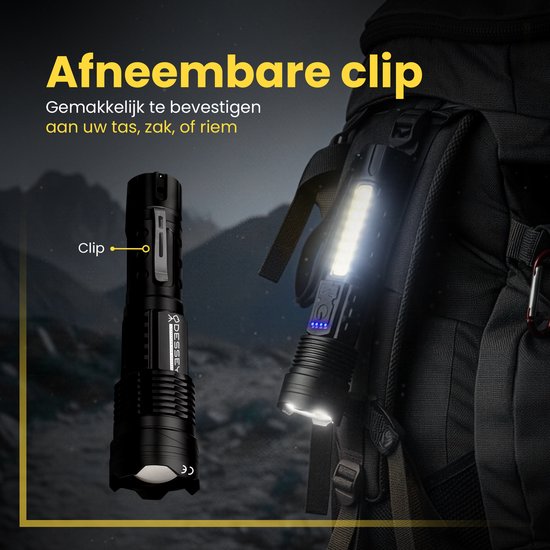 ODESSEY Lampe de poche tactique - LED rechargeable - éclairage COB - avec dragonne - Lampe de poche militaire - Lampes de poche - Enfant - Noir