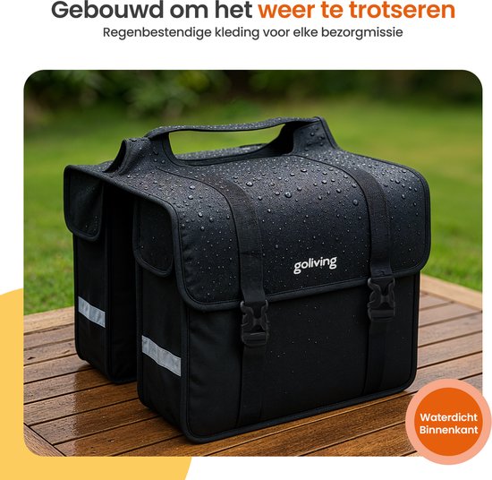 Goliving Bicycle Bag 45 Liter - Sacoche double pour vélo - Imperméable - Avec réflecteurs - Vélos électriques - Noir