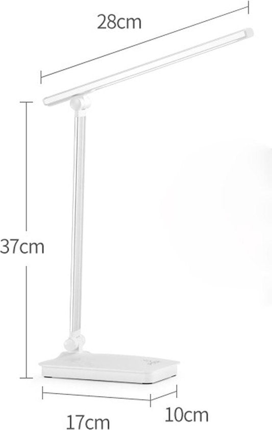 Fuegobird Lampe de bureau LED - Filaire - Chargement sans fil pour téléphone - Dimmable - Pliable - Smart Touch