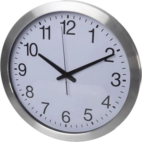 Perel Horloge murale, ronde, analogique, 40 cm, affichage de l'heure radiocommandé (DCF), aluminium, argent