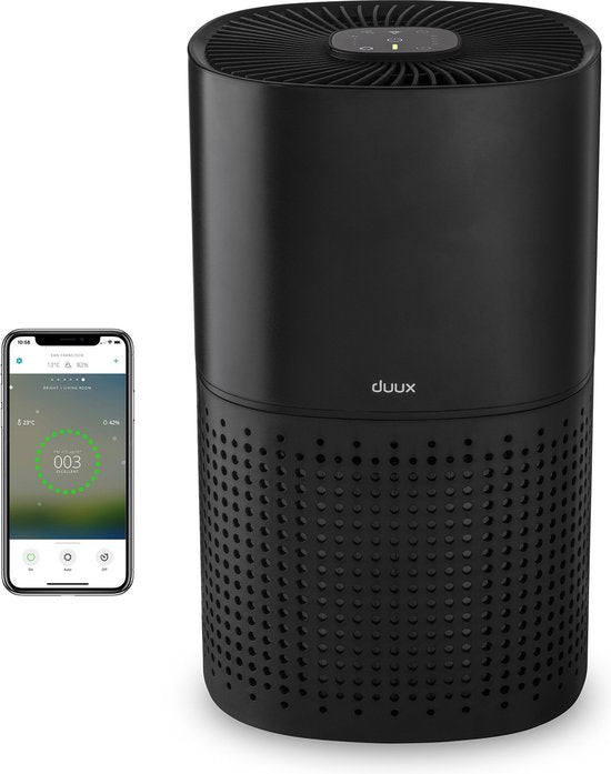 Purificateur d'air intelligent Duux Bright - Purificateur d'air avec filtre HEPA et ioniseur - Purificateur d'air avec capteur et indicateur de qualité de l'air