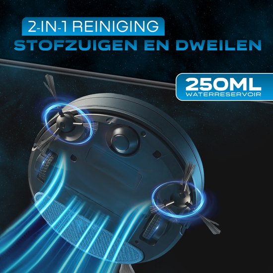 Powell Robot Aspirateur - Robot Aspirateur avec Fonction Mopping - Robot Aspirateur avec Station de Charge - Robot Aspirateur - Mopping Robot - Noir