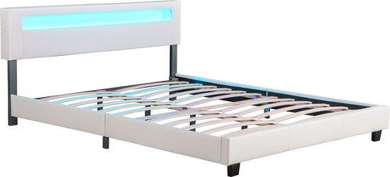 Lit capitonné Paris - 160 x 200 cm - Blanc - Eclairage LED