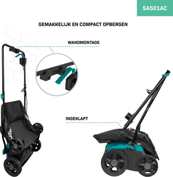 VONROC Scarificateur électrique - aérateur de gazon - 1300W - largeur de coupe 320 mm - 4 réglages de profondeur (12/9/6/3 mm) - bac de ramassage 35L inclus