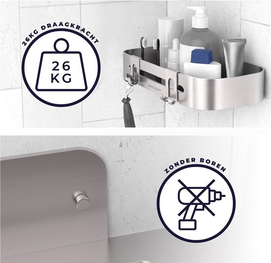 Sanicraft® Porte-douche - Pas de perçage - Convient à tout type de mur - Suspension - Inox - 2 pièces - Argent mat