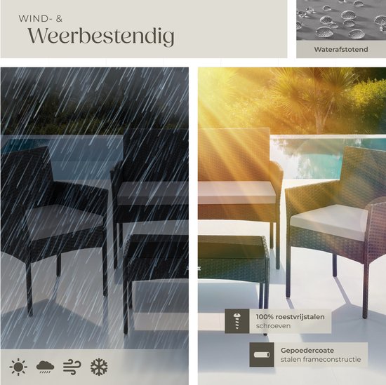 tectake® - Ensemble de jardin en osier Palese - Groupe de sièges pour 4 personnes - Ensemble de meubles de jardin avec banc de salon, table de jardin et 2 chaises de jardin, y compris les coussins d'assise - Meubles de jardin - Résistant à l'eau - Noir