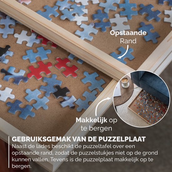 BR-2217 Plateau de puzzle pour 1500 pièces de puzzle avec 6 tiroirs - Plateau de puzzle avec système de rangement -- Tapis de puzzle en bois - Table de puzzle avec plaque de recouvrement