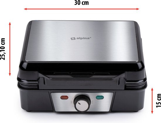 gaufrier alpina - gaufres de Bruxelles - revêtement antiadhésif - 4 gaufres - 1200W