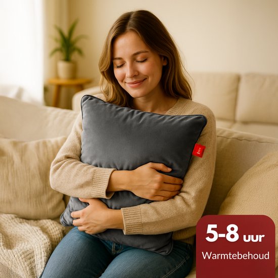 Coozie Rechargeable Heat Pillow - sans fil et filaire - 45-65°C - Velours - 45 x 45 cm - Anthracite Grey - Oreiller électrique - Powerbank incluse - Jusqu'à 8 heures de chaleur